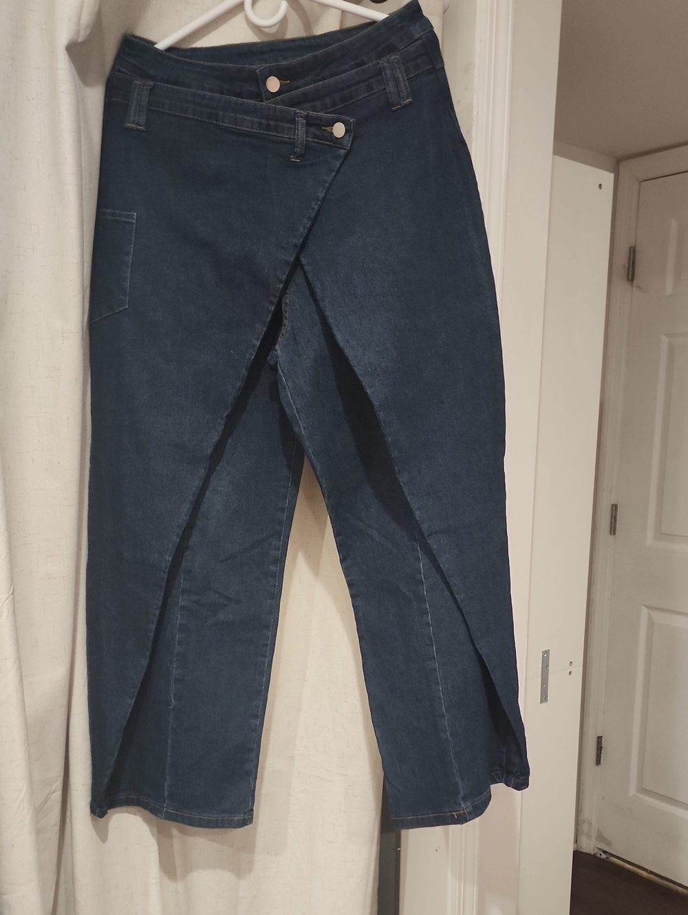 Wrap-Front Dark Indigo Denim Pants